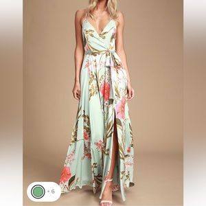 Lulus Still the One Sage Green Floral Print Satin Maxi Dress